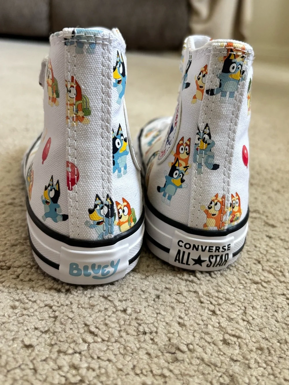 Converse Kids White High-Top Sneakers with Bluey Characters